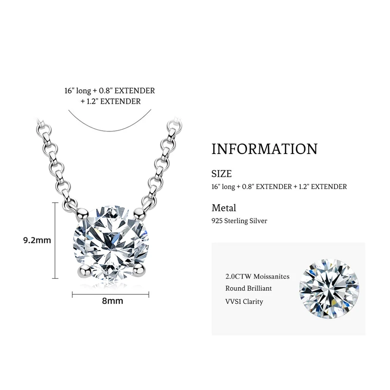 Lnngy 1CT 2CT 3CT zertifizierte Moissanit-Anhänger-Halskette für Damen, S925-Sterlingsilber, Solitär-Tropfen-Halsketten, Schmuck, Geschenk – Detail 7