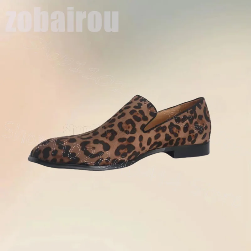 Sepatu pantofel kasual model Slip-On, sepatu loafer Suede, sepatu pesta prasmanan, sepatu kasual buatan tangan mewah, sepatu Slip-On modis, sepatu loafer Suede, ujung lancip, motif macan tutul, warna coklat