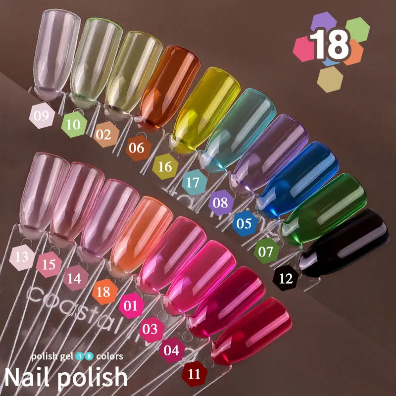 CHUNSHU 18Pcs Set Gel Nail Polish Soak Off Glazed Translucent Amber Color Nail Gel Semi Permanent Varnish Kit With Base Top Coat