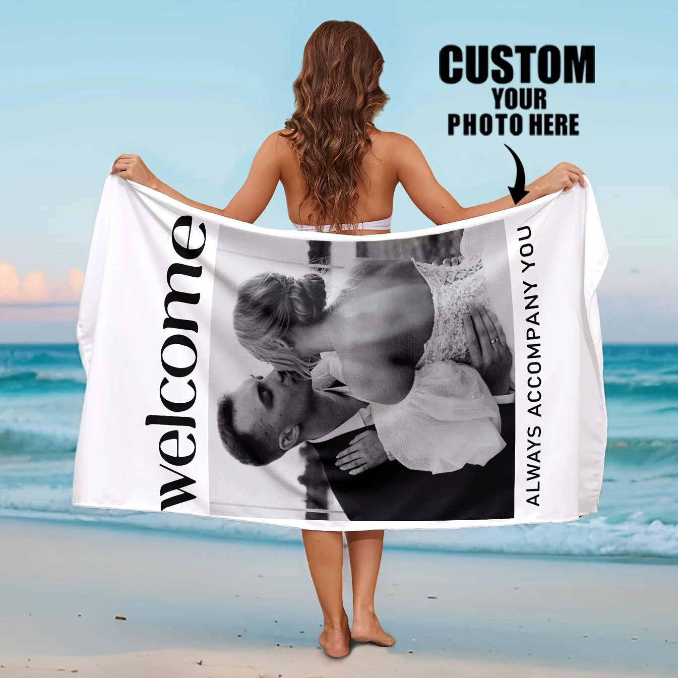 Personalized Beach Towel Custom Photo Name/logo/Word Oversized Microfiber Towel Wedding Party Souvenir for Beach Swimming Bath