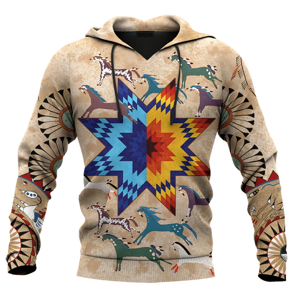 HX Indian Men Sweatshirt American Horse Star Ledger Art Patterns DIY Name 3D All Over Printed Shirt Hoodies Zipper Jacket