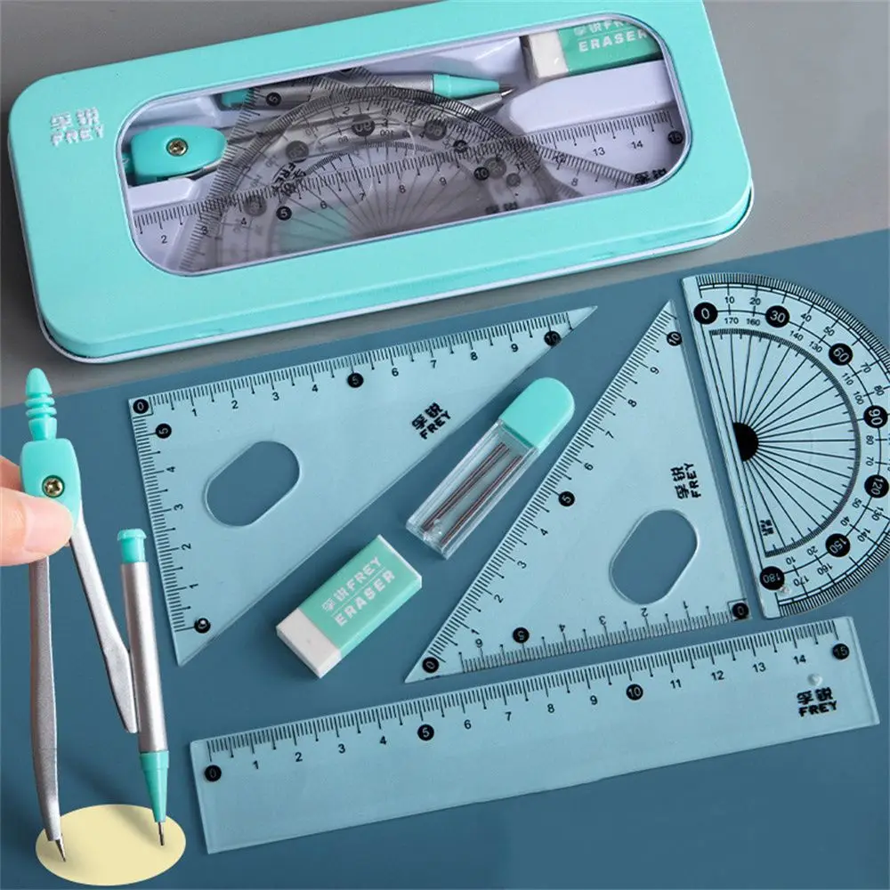 مكتب اللوازم للطلاب رسم بوصلة مثلثة مسطرة هندسية منقلة بوصلات مجموعة أداة رسم الرياضيات مسطرة مستقيمة