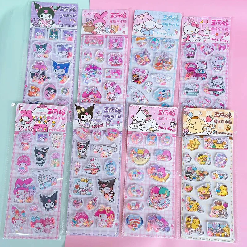 Sanrio 3d Three-dimensional Shake Crystal Stickers Cute HelloKitty My Melody Cinnamoroll Cartoon Water Cup Stickers Wholesale