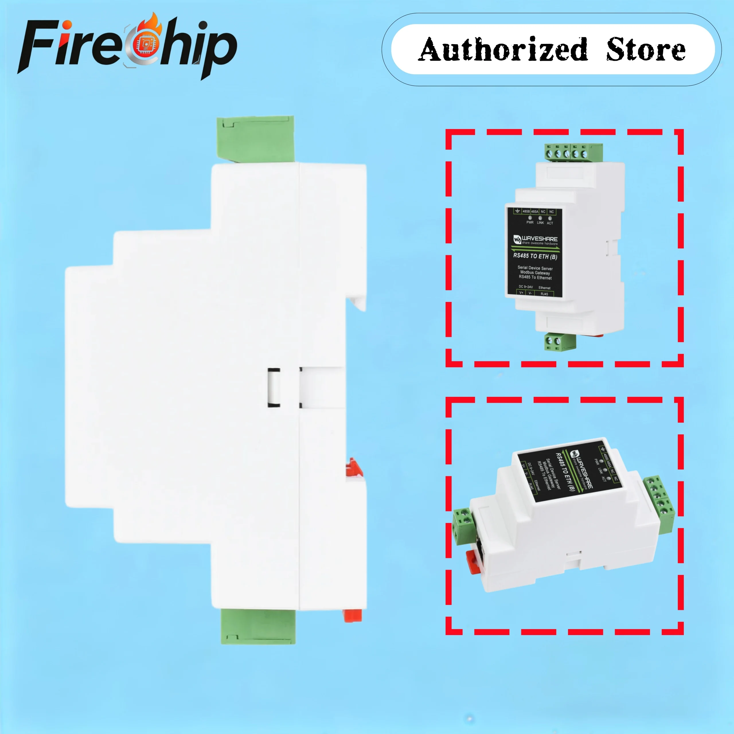 Waveshare RS485 To RJ45 Ethernet Industrial Serial Server, TCP/IP To Serial, Rail-mount Support, with POE Function(optional)