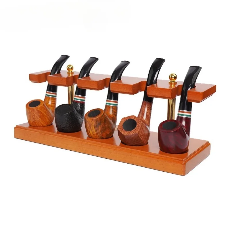 Household Wooden Incense Solid Wood Tobacco Pipes Rack 5-position Vertical Wooden Display Stand