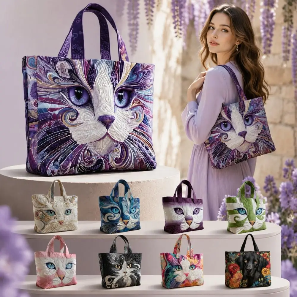 Vintage Women Printed Tote Bag Lightweight 2D Printed Patterns Travel Handbag Large Capacity Canvas Luxury Shoulder Bag