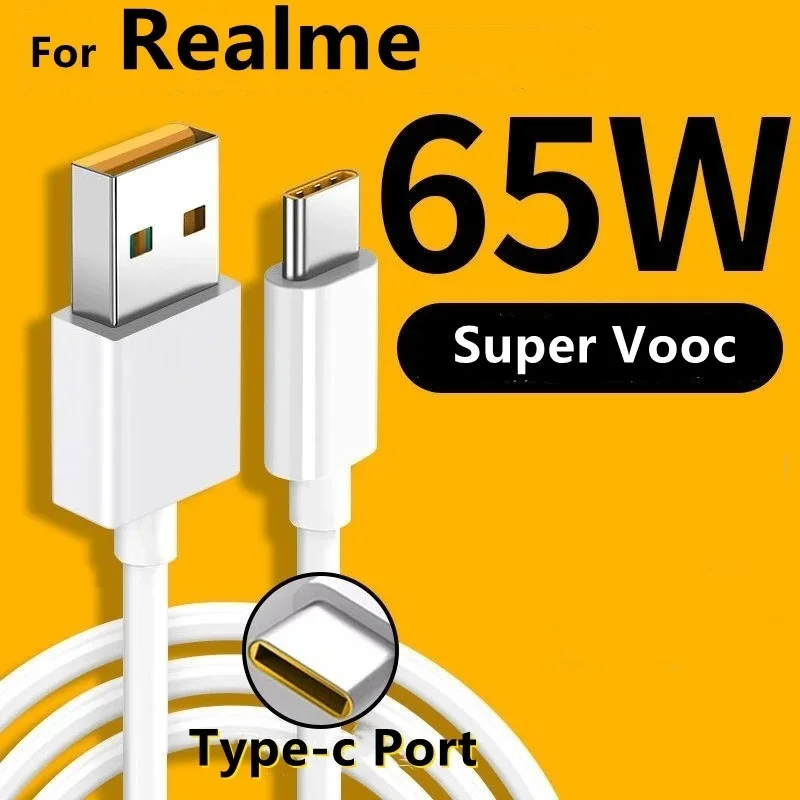 Realme Original Type C Cable Phone Cables 65w 80W 6.5A Super Fast Charge Super Dart Vooc RealMe 7 pro 8 8i 9pro 9i 6 X50 GT GT2