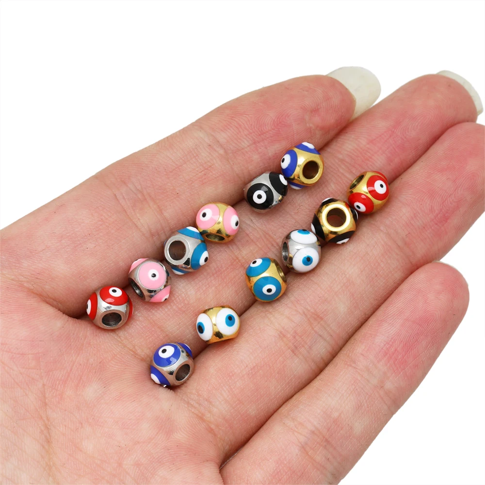 10Pcs Stainless Steel 8MM Gold Color Eyes Spacer Loose Beads for DIY Bracelet Necklace Beads Jewelry Making Findings