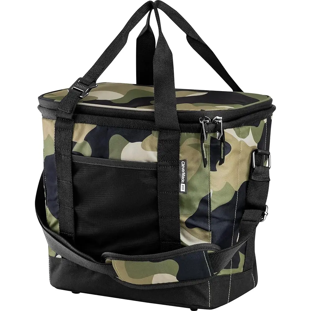 Collapsible Insulated Cooler Bag – 24 Can Leakproof Soft Cooler for Beach, Travel, Car – Shoulder Strap, Bottle Opener – Camo