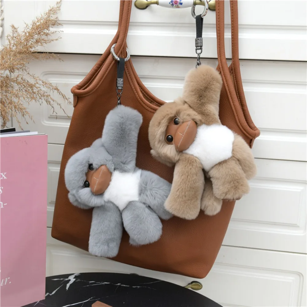 Porte-clés animaux en peluche, petit singe porte-bonheur, poupée en peluche, fourrure douce, lapin Rex, porte-clés singe, dessin animé Kawaii