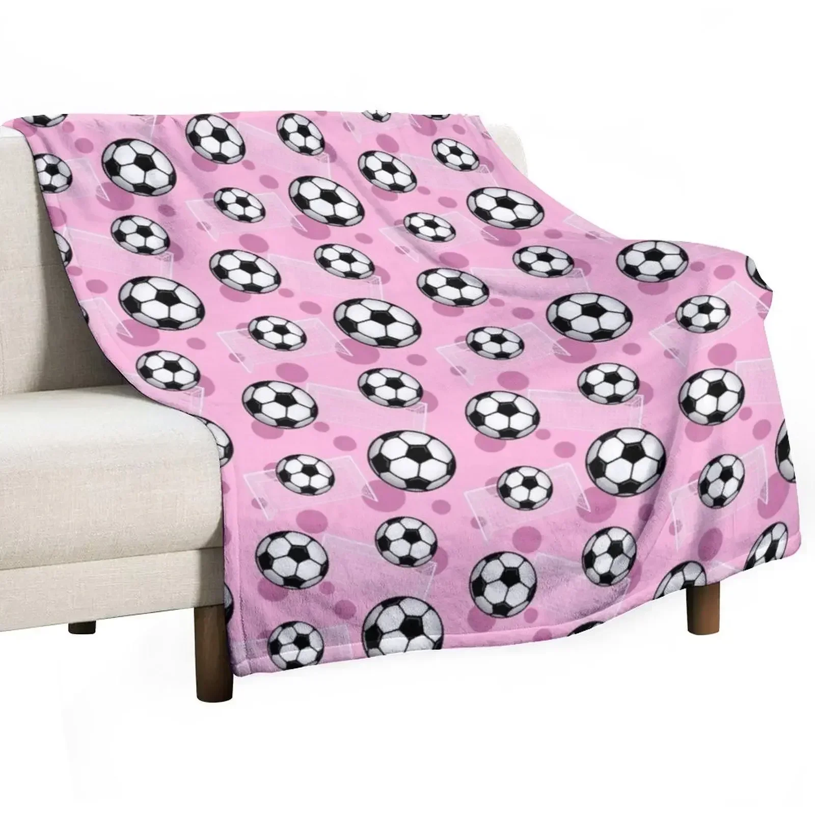 Soccer Ball and Goal Pink Pattern - Pink Soccer Throw Blanket warm winter anime Sleeping Bag Blankets