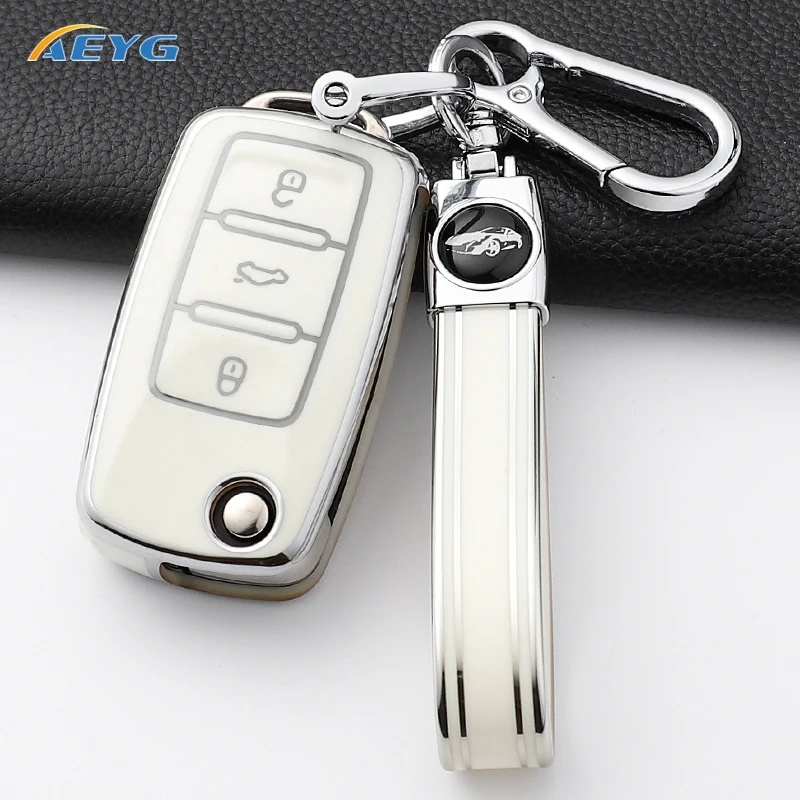 حافظة مفاتيح السيارة من البولي يوريثان سلسلة مفاتيح فوب مناسبة لسيارة فولكس فاجن فولكس فاجن بولو جولف باسات تيجوان بيتل كادي Eos سكودا اوكتافيا سيات ليون ألتيا