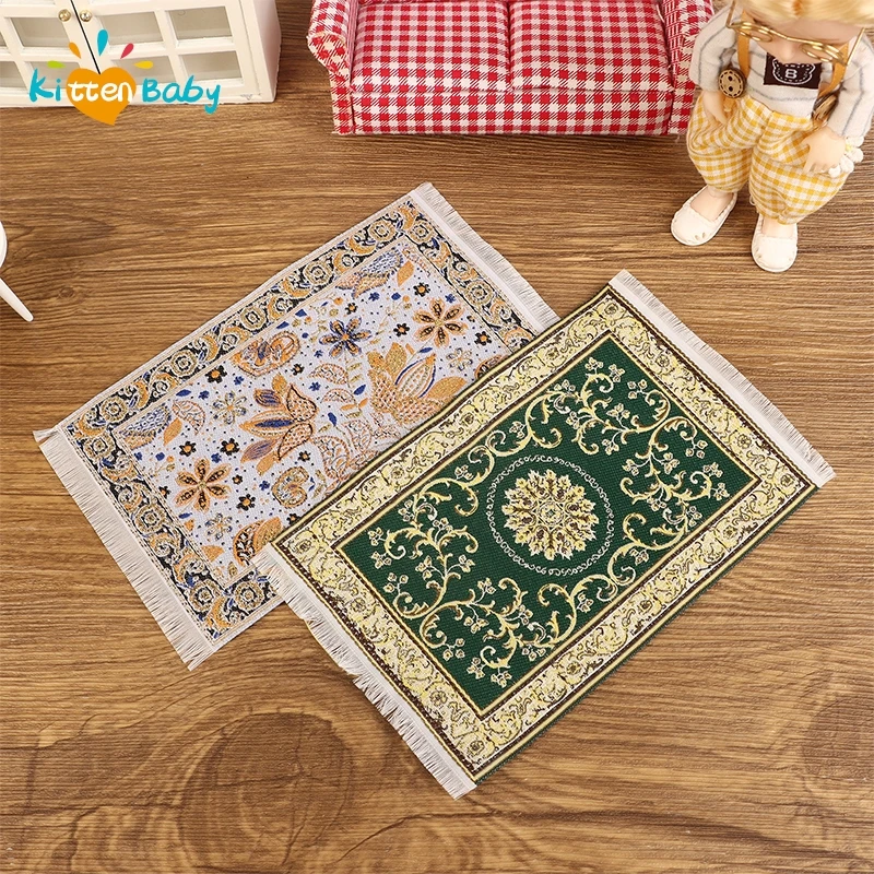 Different Types 1:12 Living Room Decor Dollhouse Handmade Woven Mini Floor Rug Cover Carpet for Dolls House Bedroom Bathroom