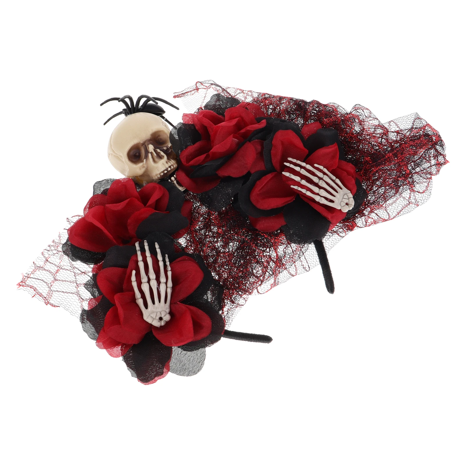 

Skull Hair Accessories Black Plastic Veil Headband Halloween Costume Flower Decorations Comfort Material Large Design