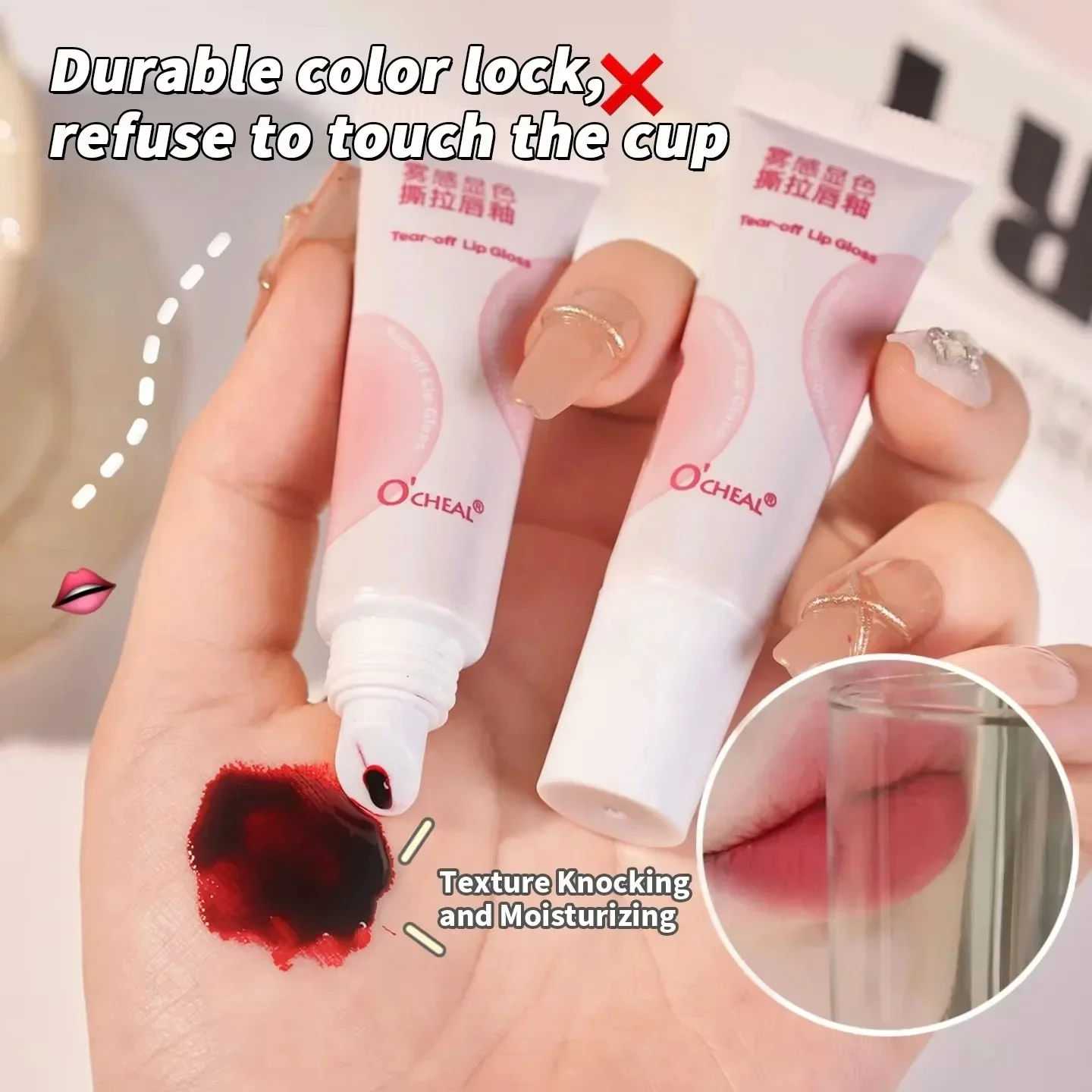 O'CHEAL Velvet Lip Tint 12H Wear Transfer-Proof Long-Lasting Non-Drying Glossy Stain with Smudge-Proof Feature 10 Colors