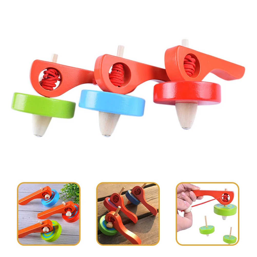 3 Pcs Handle Cable Gyro Toddler Gyroscope Toy Wooden Educational Kids Children Preschool Childrens Toys