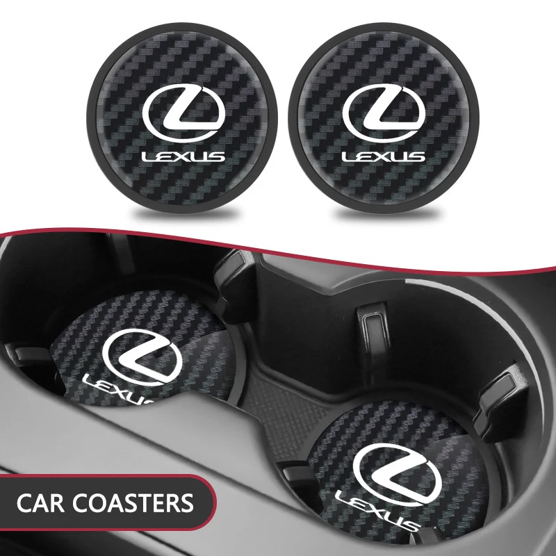 2Pcs Car Coasters Water Cup Mats Carbon fiber Waterproof Slot Pads For Lexus RX330 IS250 Ct200h ES300h RX350 IS300h NX300h RX400