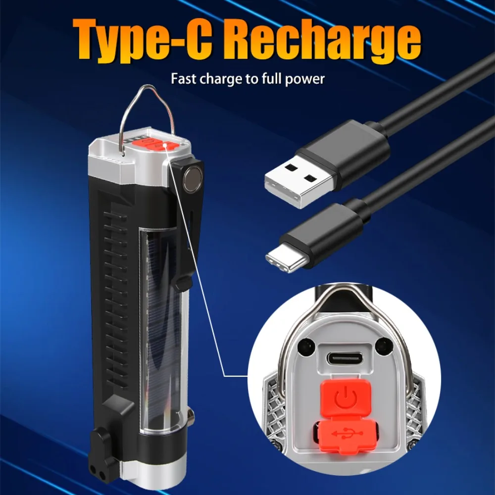 KDULIT Multifunctional LED Flashlight USB Rechargeable Torch Powerful Light with Magnetic/Hook Outdoor Emergency Working Lantern