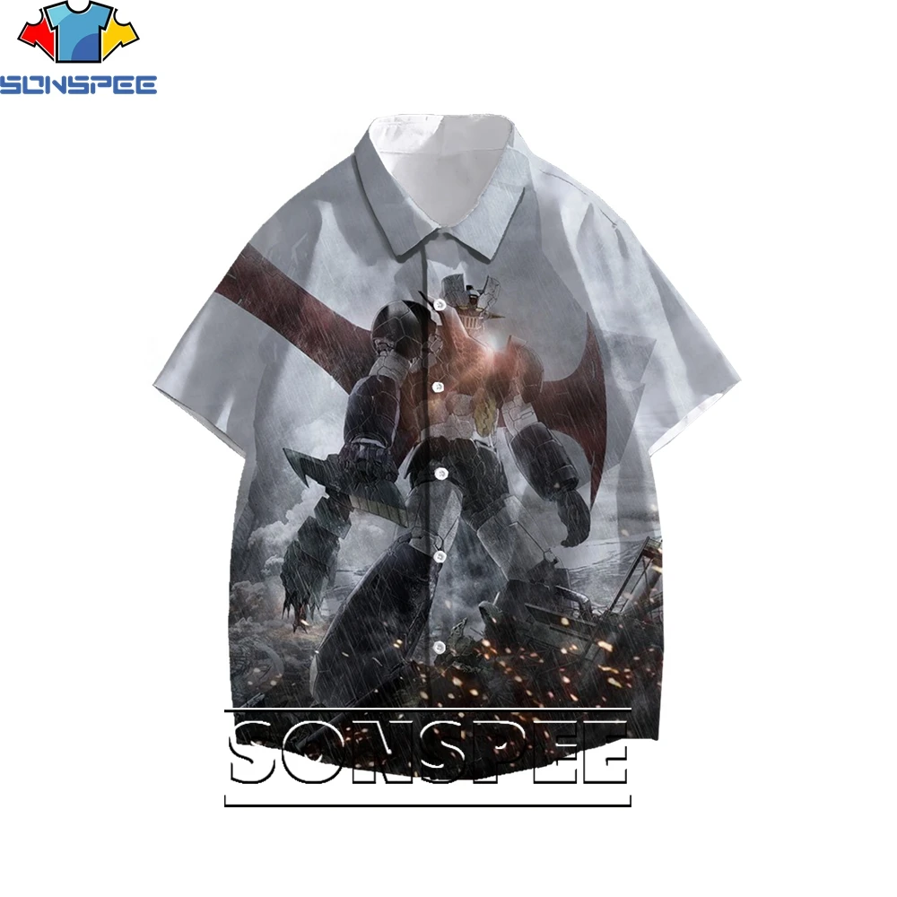 SONSPEE 3D Printing Mazinger Z Cartoon Anime Men's Hawaiian Blouse Ladies Fun Shirts Loose Casual Trend Personality Harajuku