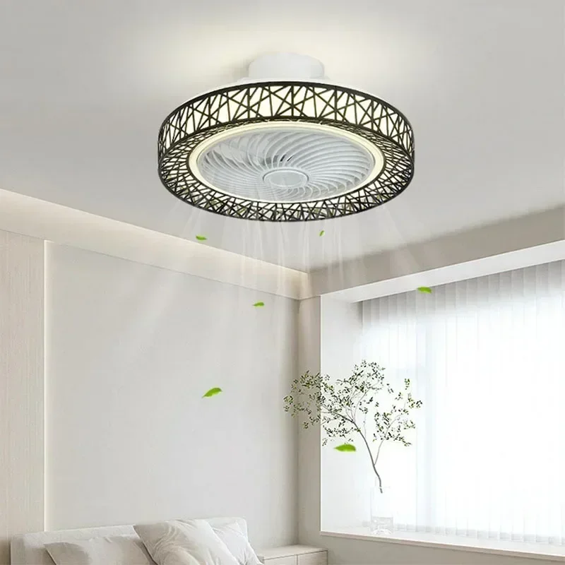 

Led Ceiling Fan Light With Remote Control Nordic Hollow Pattern Ceiling Lamp Dining Room Bedroom Silent Low Floor Fan Ventilator