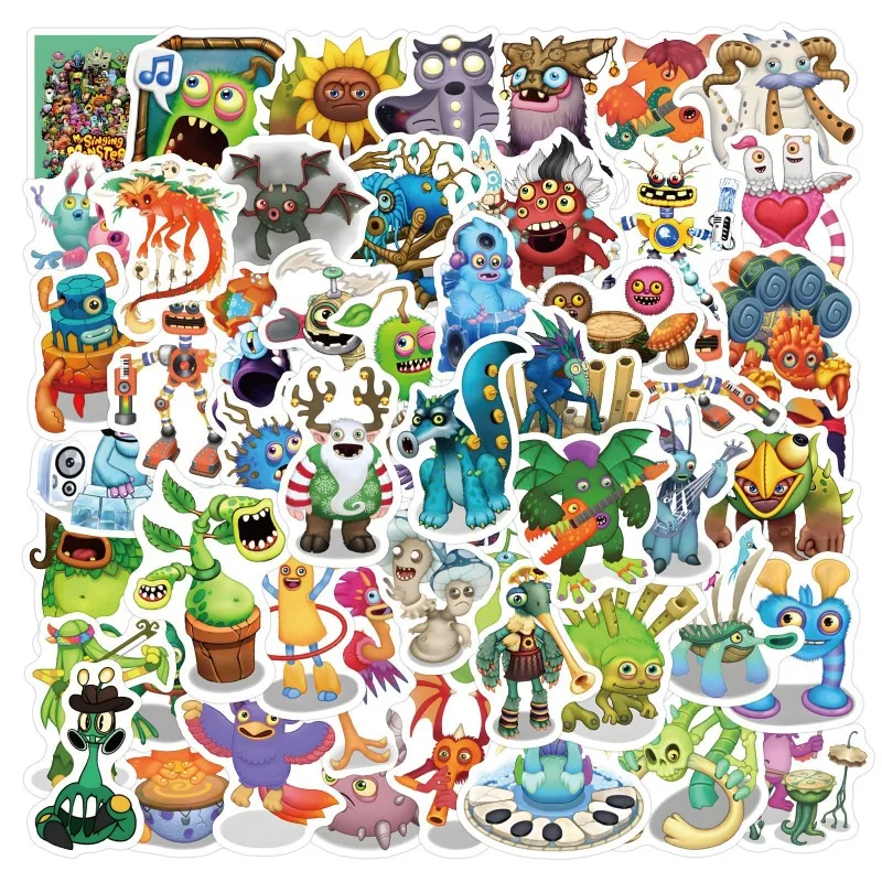 60pcs Game My Singing Monsters Cartoon Graffiti Sticker Luggage Water Cup Mobile Phone Decoration Waterproof Sticker