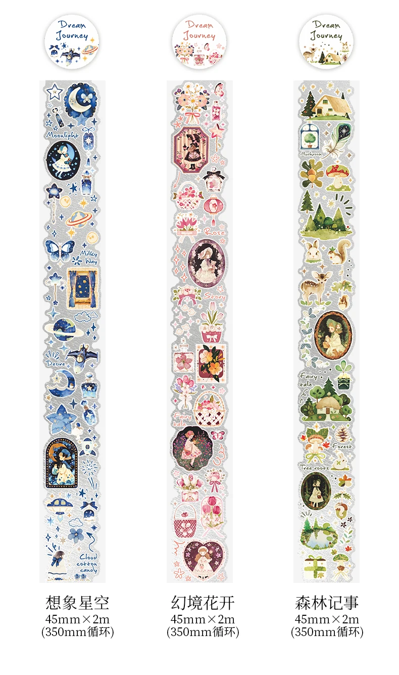 Journal GO 4,5cmx2m Dream Wandering Notes Tape Sticker Niedliche Mädchenfigur Märchen Masking Tape für Scrapbook Collage Journal – Detail 15