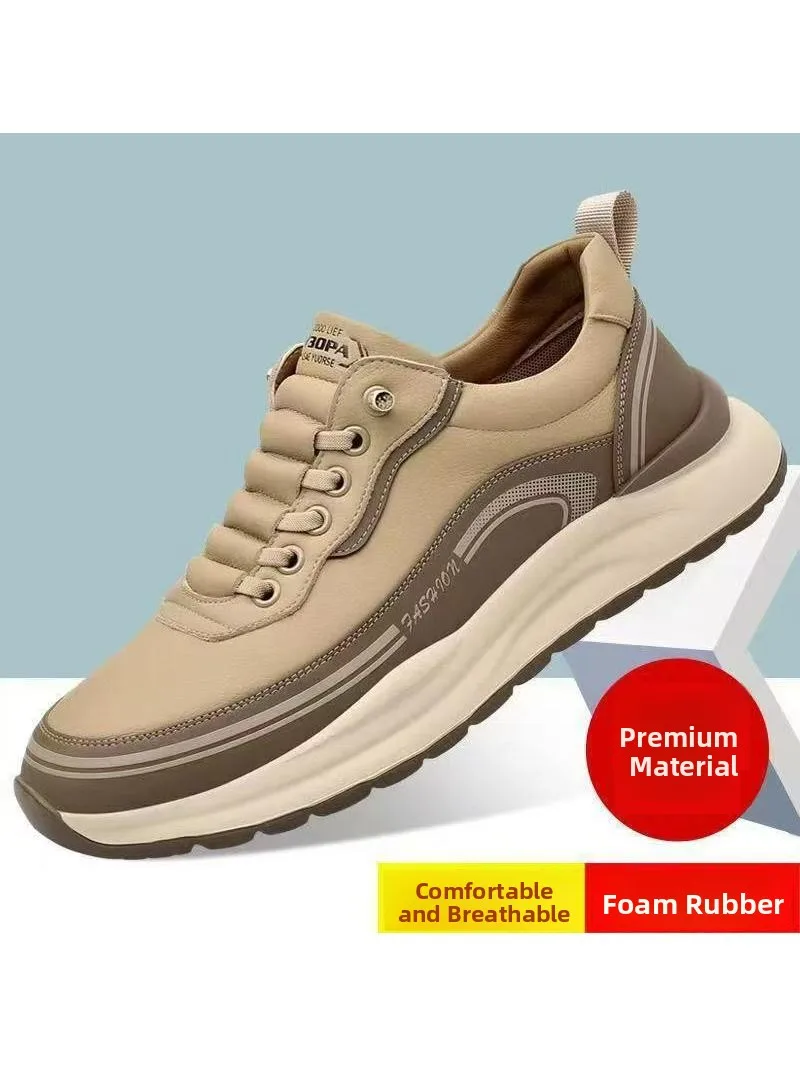 New Men's Comfortable Breathable Casual Shoes Fashionable Lightweight Anti-slip Wear-resistant Waterproof Leather Surface Kit...