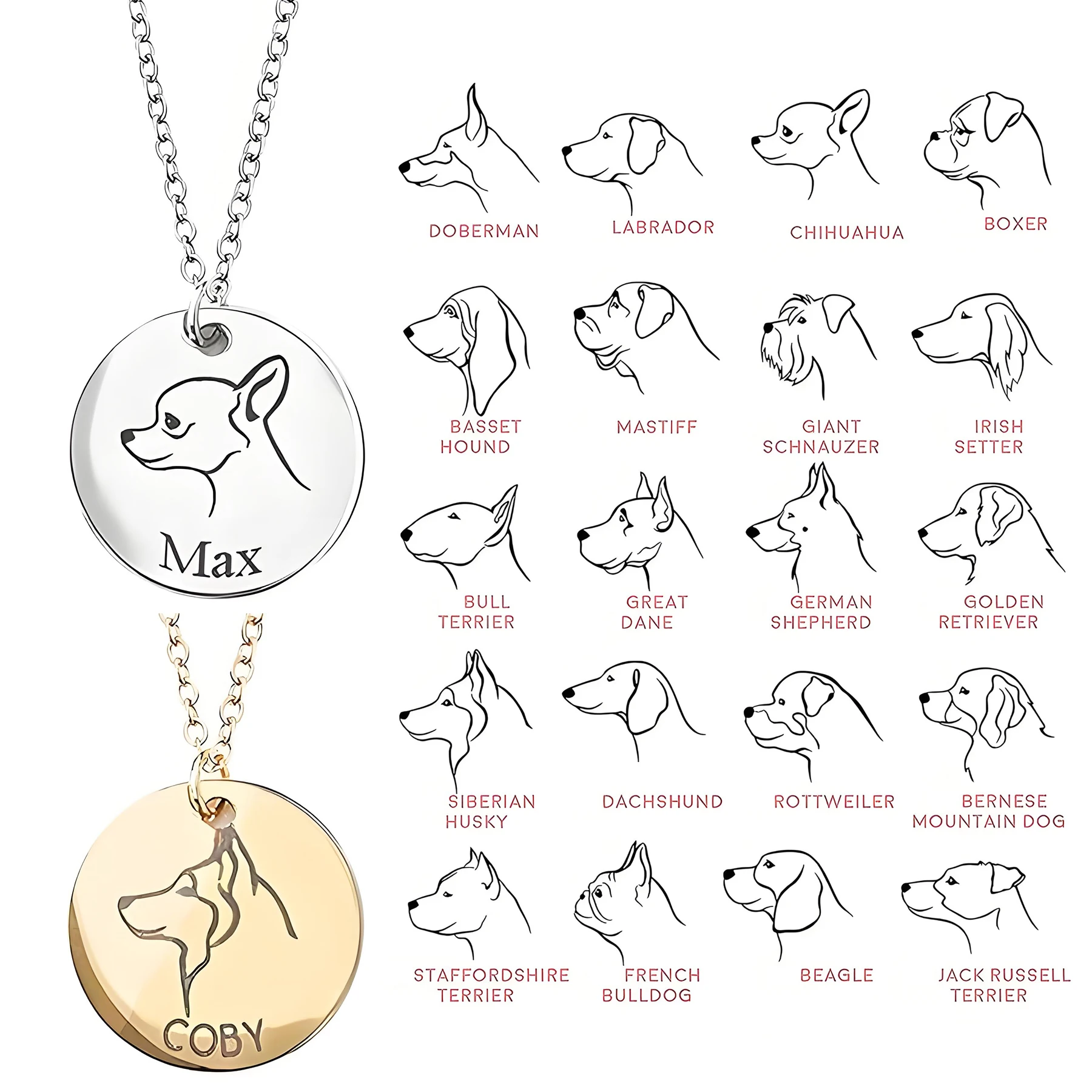 

Dog Portrait Personalized Name Necklace Pet Jewelry for Dog Mom Women Breed Memorial Birthday Gift Dropshipping