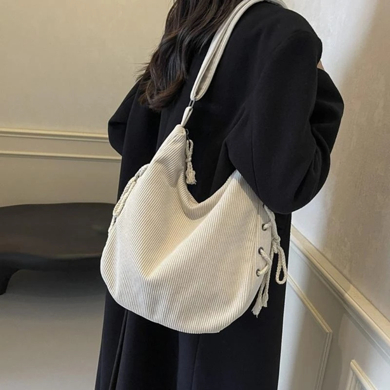 

E8FB Elegant Corduroy Shoulder Bag For Women Spacious And Practical Crossbody Bags
