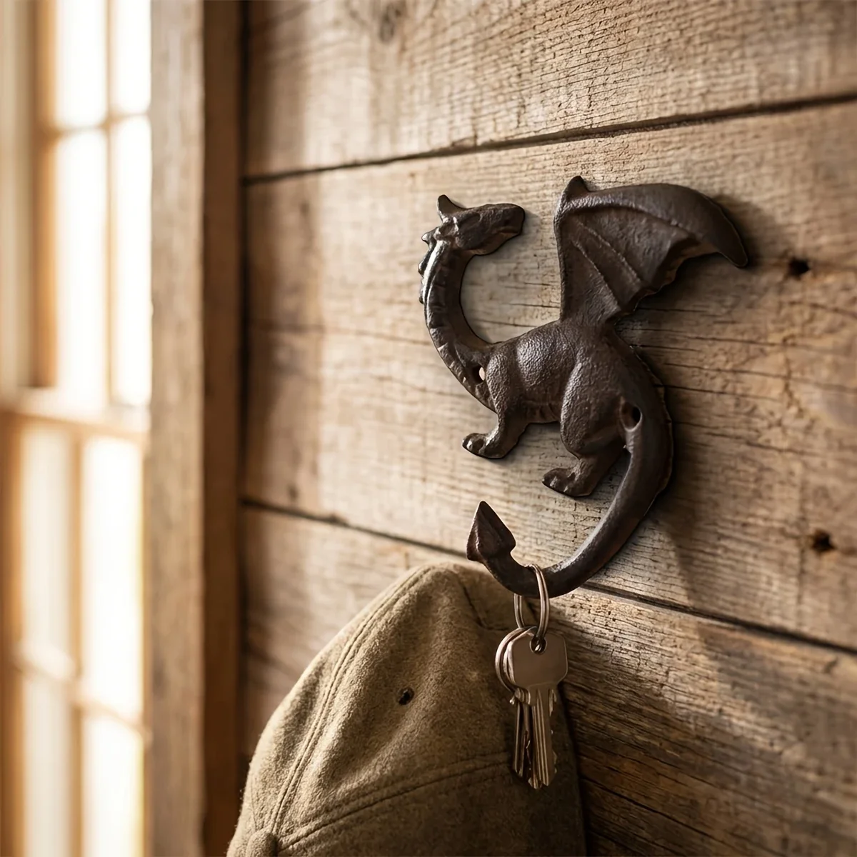 For Keys Hats Towels Kitchen Decor Cast Iron Dragon Hook Heavy Duty Wall Mounted Coat Rack Rustic Vintage Winged Dragon Hanger