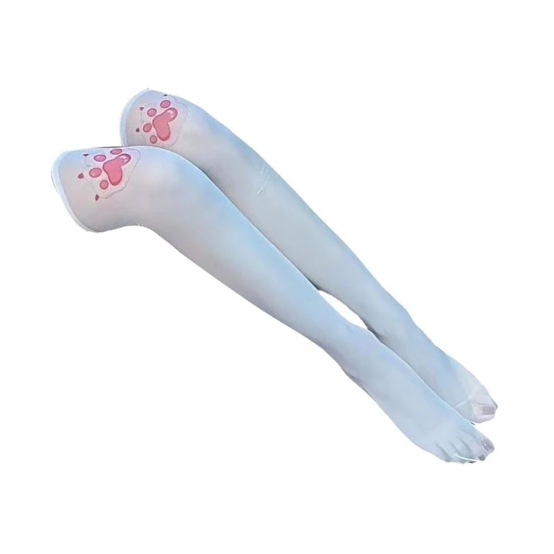 

Women Silk Thigh High Stockings Cats Claw Print Anime Cosplay Over Knee Socks