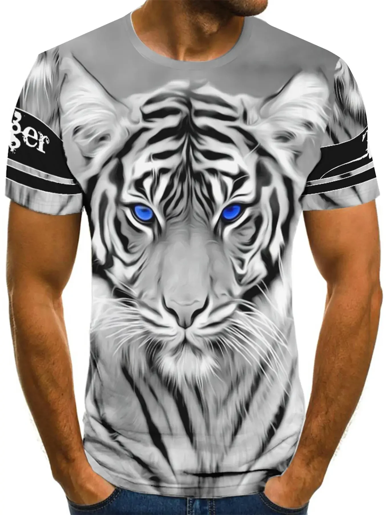 Men's Tiger Head Pattern 3D Full Body Digital Printed T-shirt, Novel and Unique Styling Set for Summer