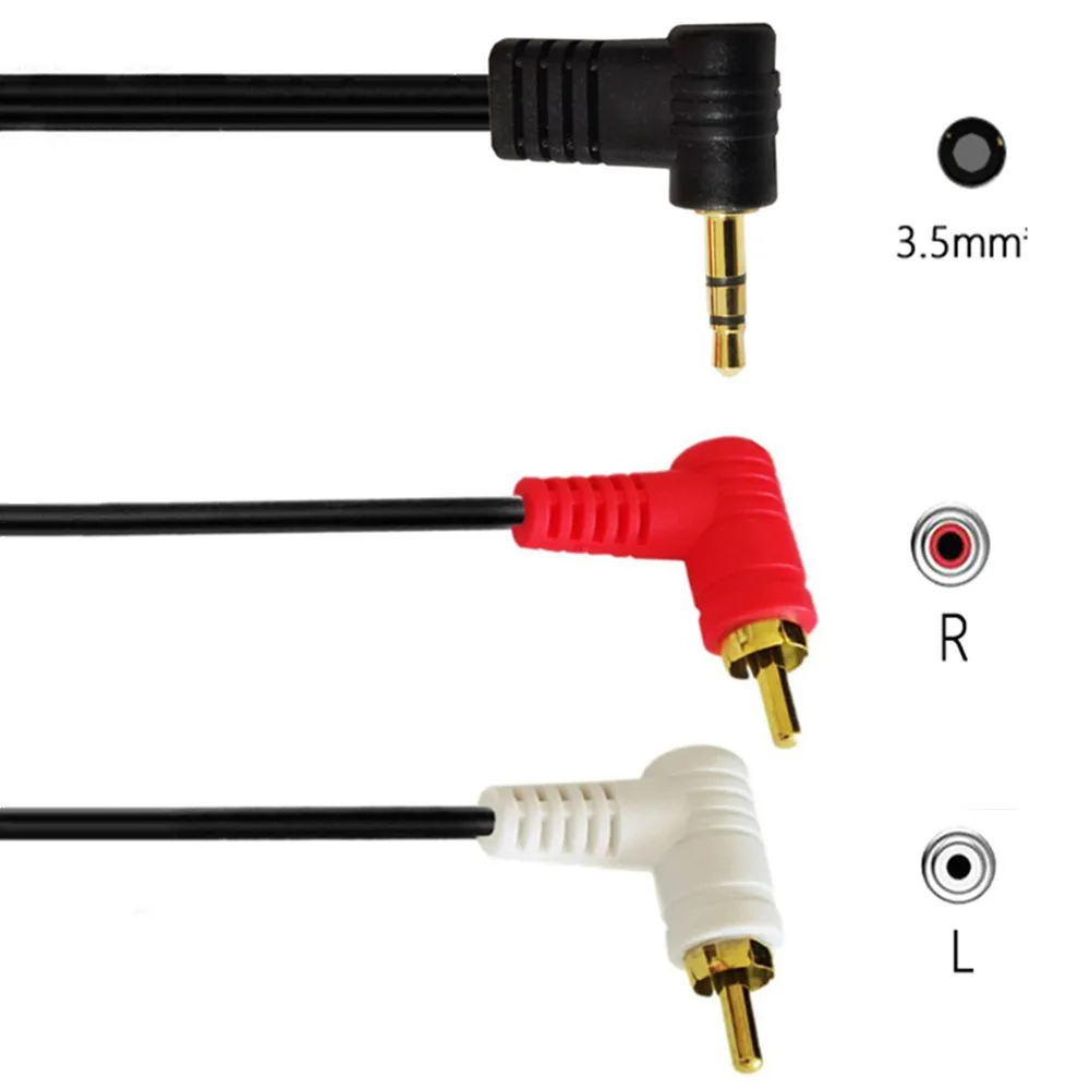 90 Degree Right-Angled 3.5mm Gold 1/8 Stereo Mini Jack Male to 2 Male RCA Adapter Audio 0.25m/1.5m