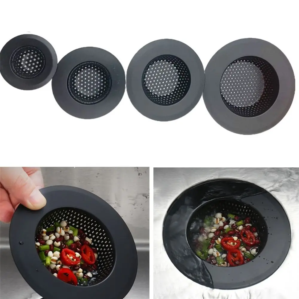 Stainless Steel Sink Strainer With Handle Black Drain Filter Floor Drain Anti Clog Mesh Trap Kitchen Bathroom Accessories