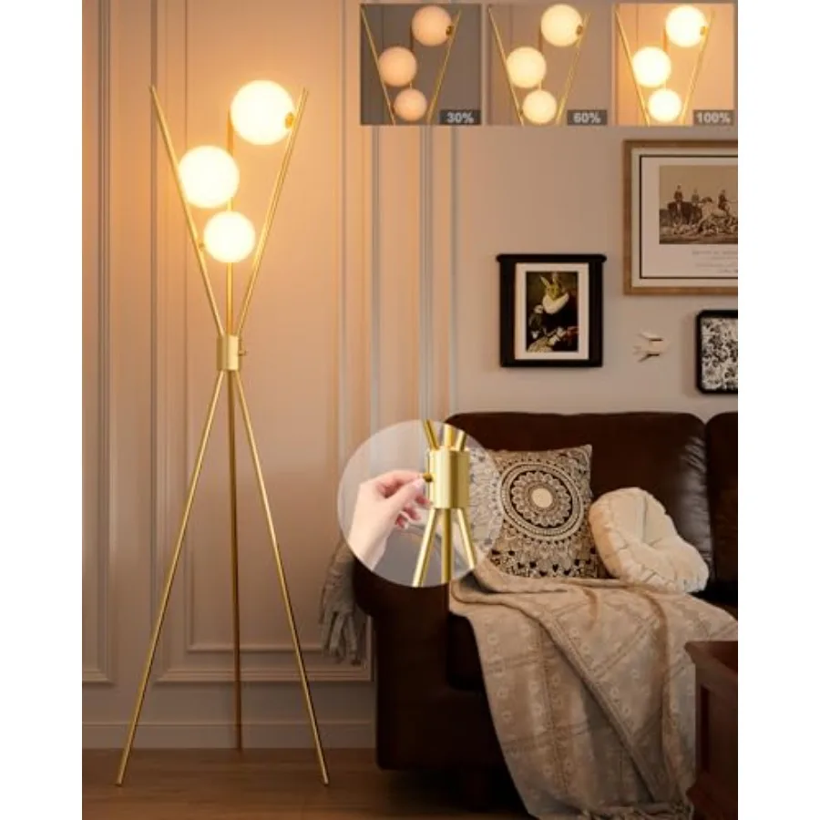 

Торшер на штативе с 3 глобусами и регулируемой яркостью, торшер середины века с 3 лампами 3000K в комплекте, современная высокая лампа для гостиной B