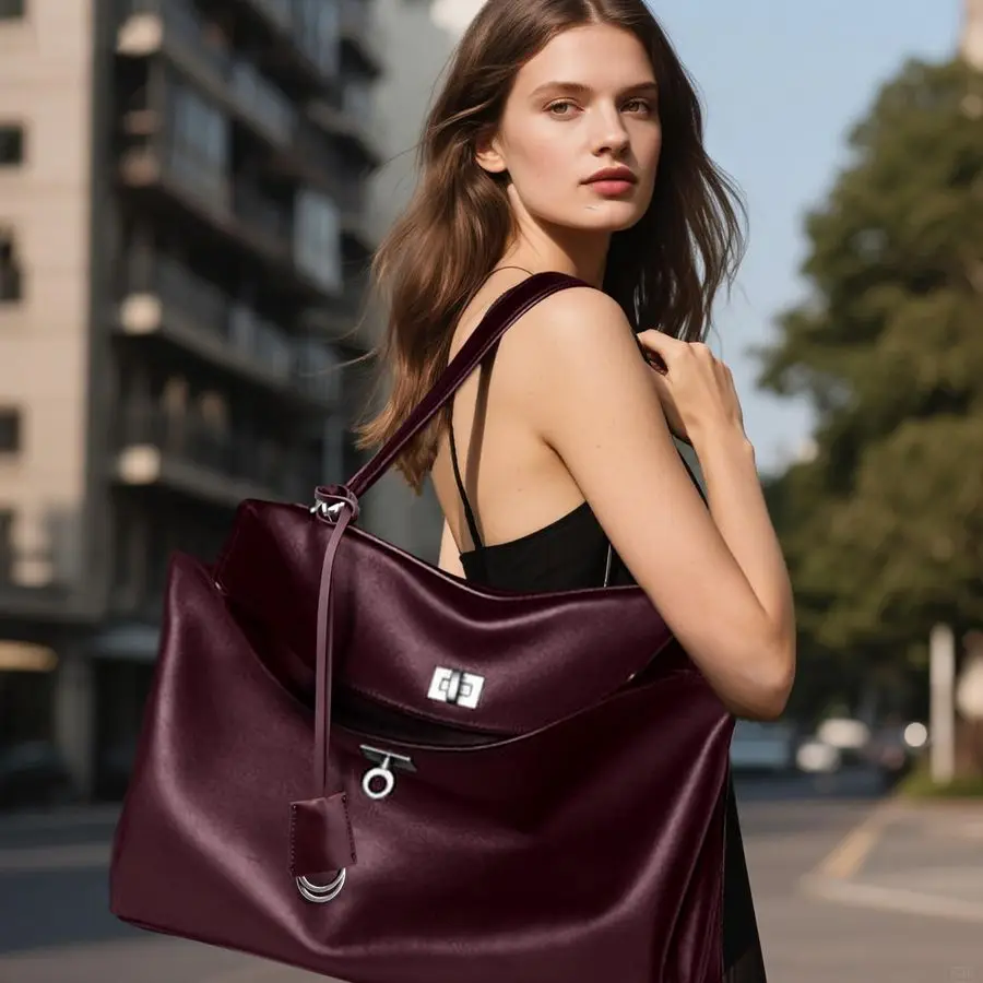 

Leather Tote Bag for Women Fashion Shoulder Handbag Ladies Tophandle Satchel Purse for Ladies X Large Burgundy