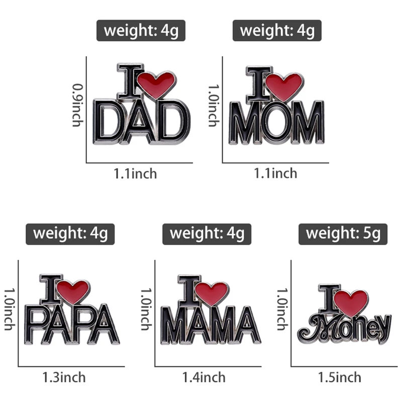 I Love Dads mamás alfileres esmaltados, broches de corazón rojo personalizados, insignias de solapa, joyería Punk divertida, regalo para niños y amigos