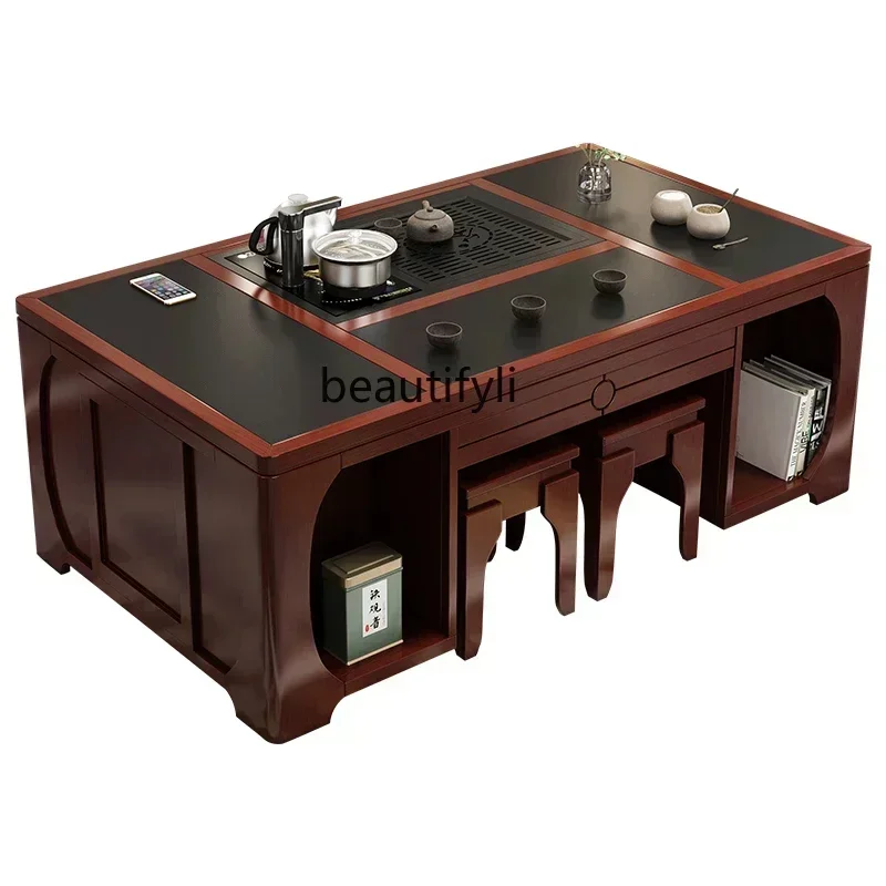 xzzY13 Lifting Kung Fu Tea Table Home Living Room Intelligent Automatic Office Tea TableCoffee Table with Kettle All-in-One Mach