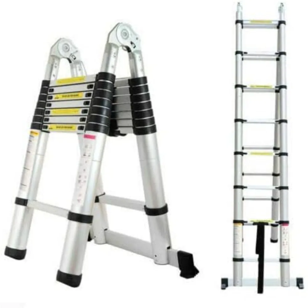 سلم تلسكوبي من الألومنيوم 5 متر ثنائي القسم 16.5 قدم سلم تسلق قابل للتمديد بسعة 330 رطل متعدد الأغراض شديد التحمل