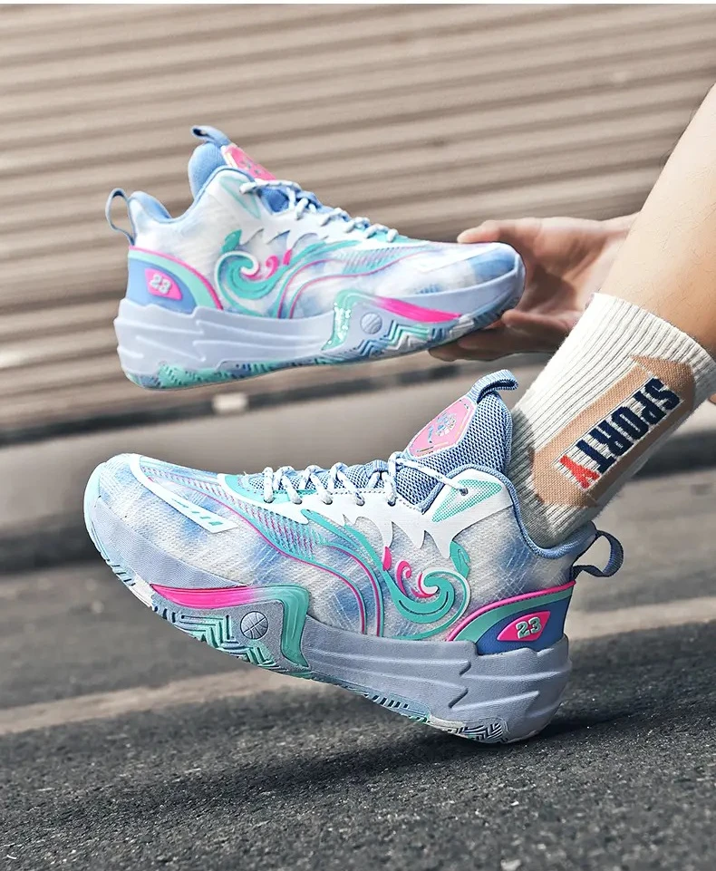 

Новые баскетбольные кроссовки с дышащей сеткой для подростков, противоскользящие и амортизирующие тренировочные кроссовки для пар мужские кроссовки