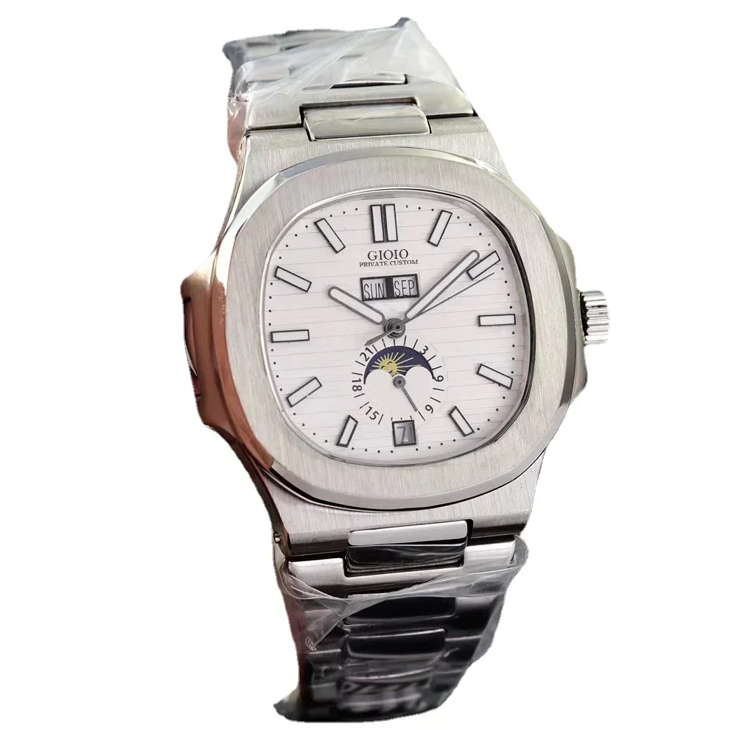 

Роскошные Новые Мужские автоматические механические часы Moon Phase, черные спортивные часы