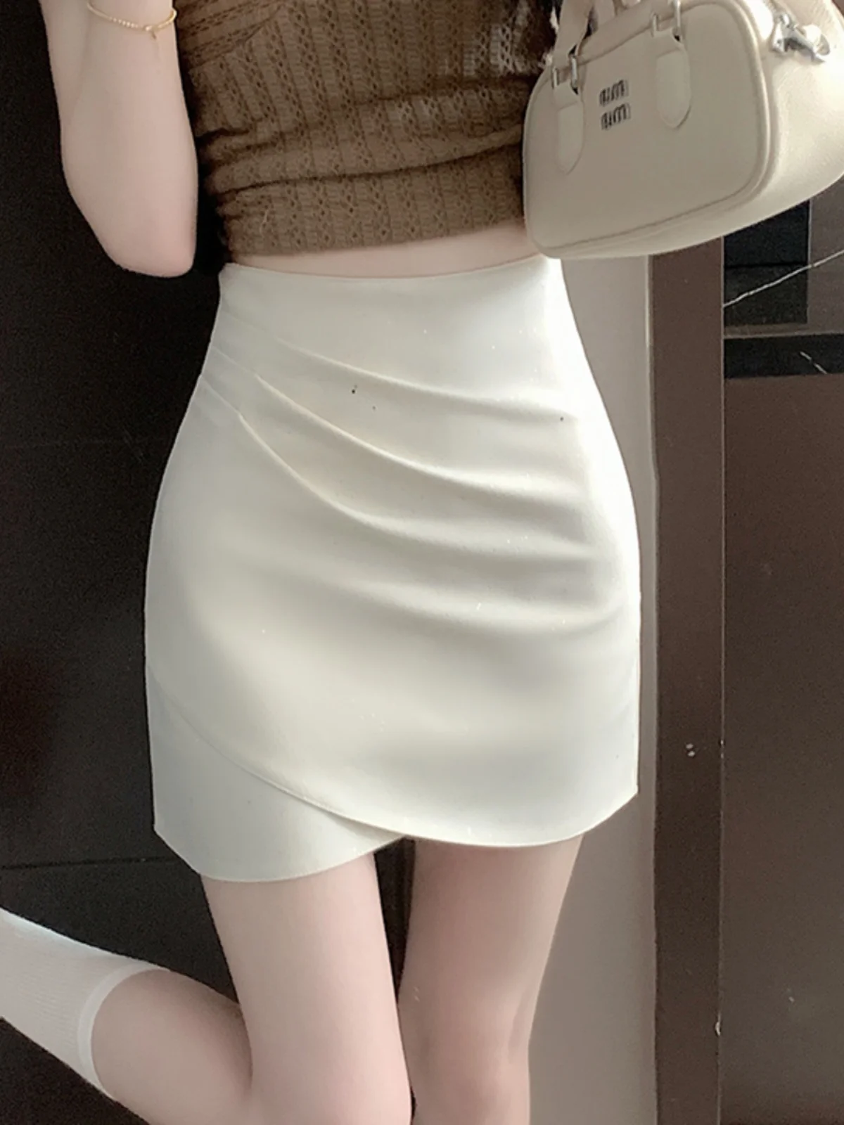 

White High Waist f Skirt Women's Faion Pleated Skirt Spring Autumn New Sle Commute Polyester Fiber ort Skirt