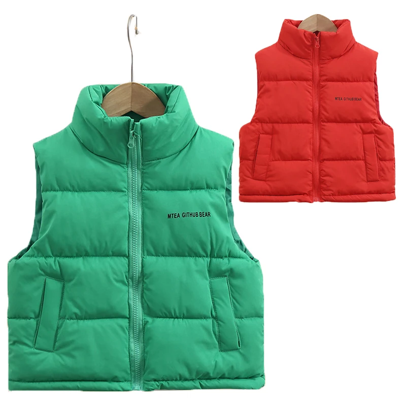 3-14 anni inverno ragazzi ragazze gilet moda lettera collo alto Design spesso tenere in caldo gilet per bambini bambini piumino