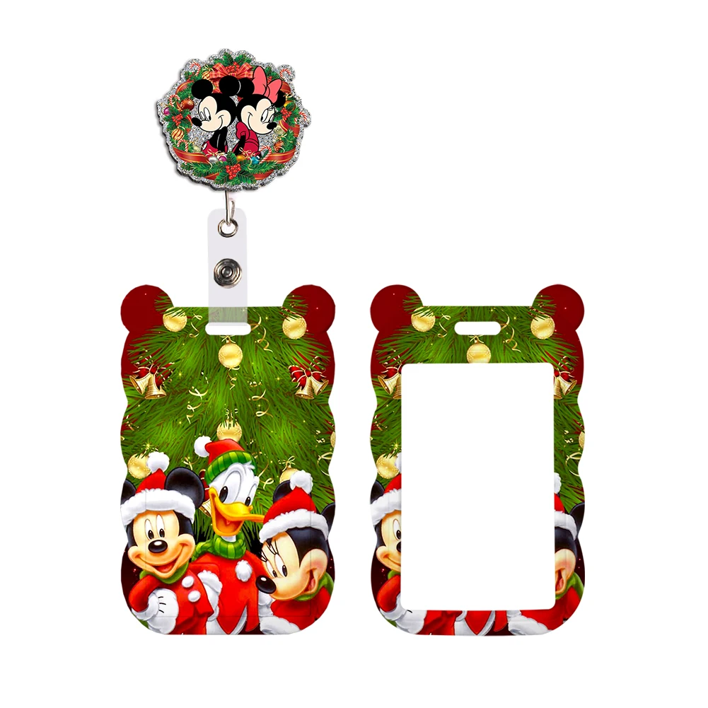 

New Arrival Christmas Disney Mickey Mouse Cute Badge Holder ID Card Bus Card Holder Reel Clip Lanyard for Accessories Xmas Gifts