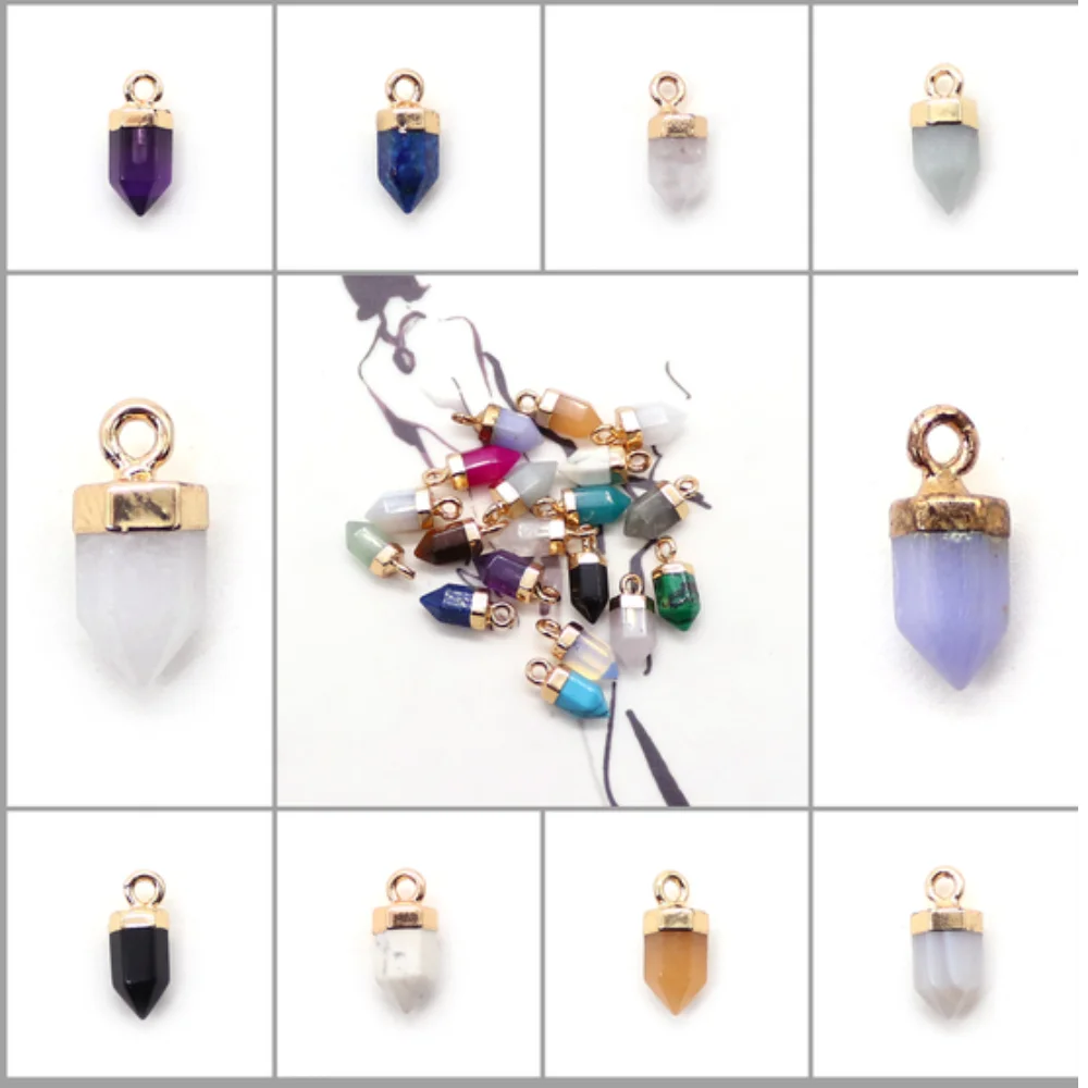 

6x14mm Natural Stone Bullet Shape Pendants Rose Quartz Lapis Lazuli Opal Charms 3 Pcs For DIY Making Necklace Earrings Jewelry
