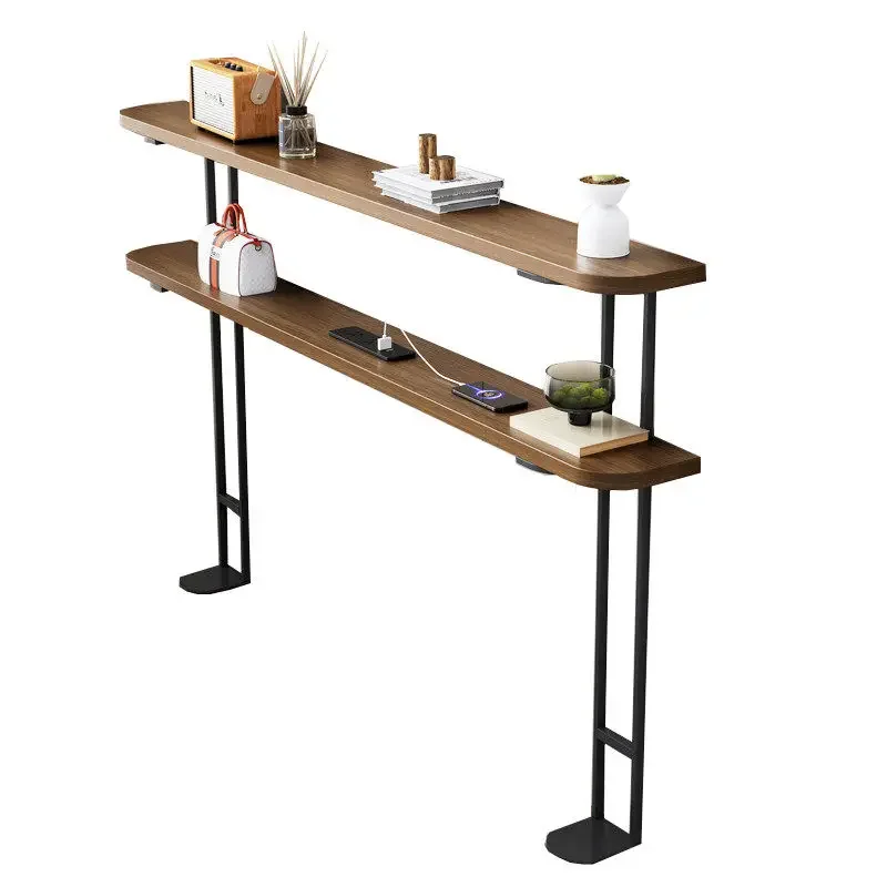 Solid wood sofa rear storage shelf bookshelf against the wall long table double layer ultra-narrow bed head and end side bed san