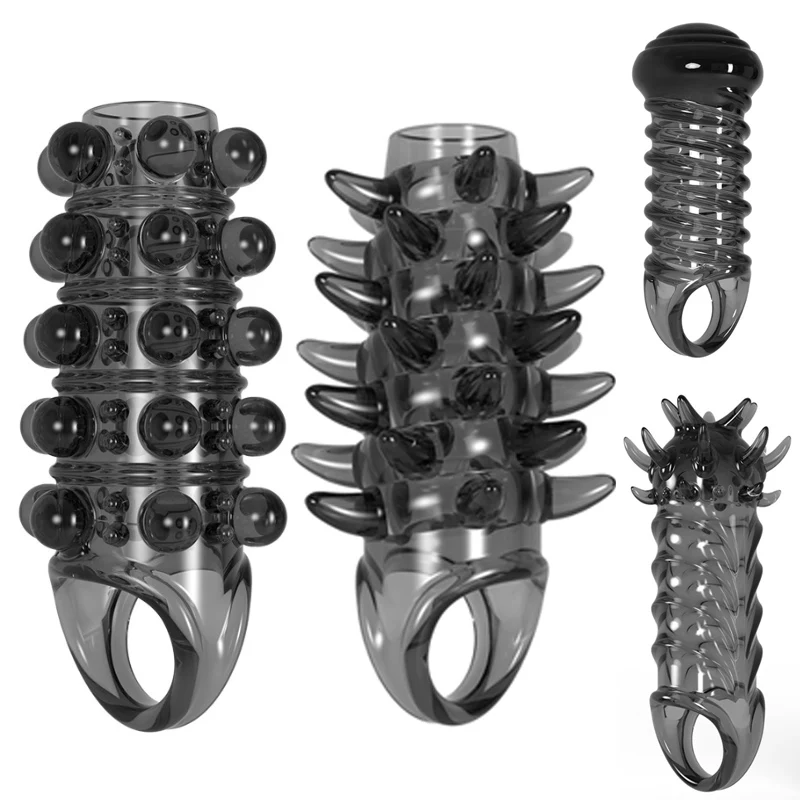 4種類の陰茎増大スリーブ、ペニスエクステンダー、勃起コックリング、射精遅延、男性用大人のおもちゃ、アダルトセックスゲーム