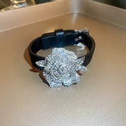 Inlaid Rhinestone Flower for Women  European American Luxury Pu Leather Bracelet Design Personalized New Style Jewelry
