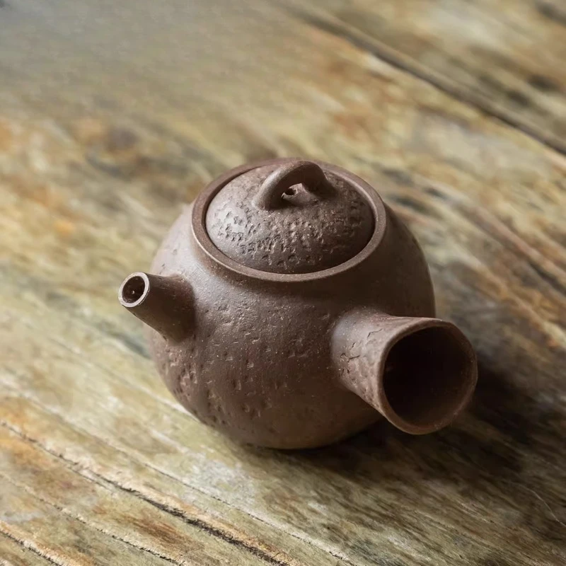 All handmade blue stucco side handle pot fun series self-enjoyment ancient clumsy clear