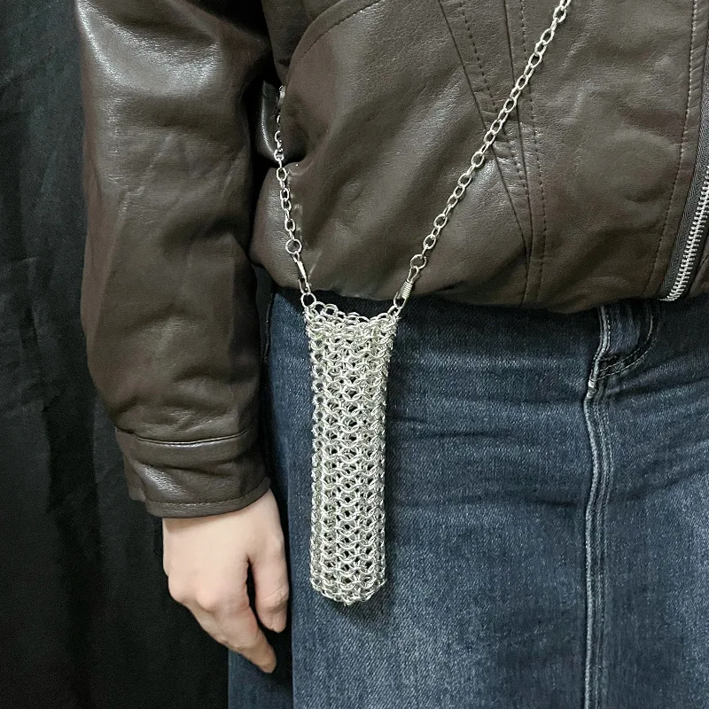 

Mini Hauberk Crossbody Bags for Women Handmade Hollow Shoulder Bag Metallic Chain Mail Women's Bag Lipstick Wedding Evening Bag